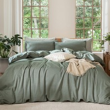 Duvet Cover Set 100 Washed Cotton Linen Like Textured Breathable Queen 90 x90