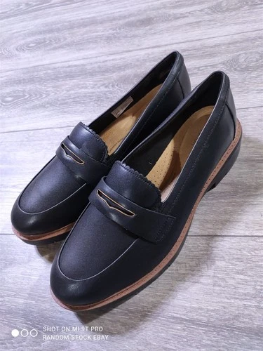 Clarks Westlynn Glow Women Black Leather Lug Sole Penny Loafer Comfort Size 11 W