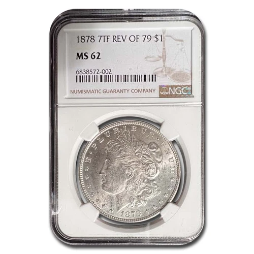 1878 Morgan Dollar 7 TF Rev of 79 MS-62 NGC