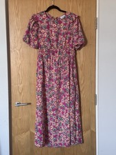 Topshop Pink Floral Midi Dress Size 16 Backless Ruffle Summer Holiday Evening