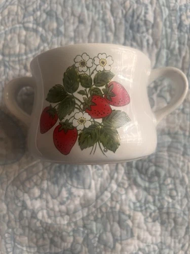 VTG McCoy Pottery Strawberry Country Pattern Double Handed Soup Bowl Cup