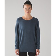 Lululemon Athletica Merino Wool Long Sleeve Crew Neck Sweater Top Size 6 Blue