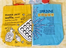 Trader Joe’s 2-Pack BREAKFAST & SARDINES Reusable Tote Bag New -FREE SHIPPING-