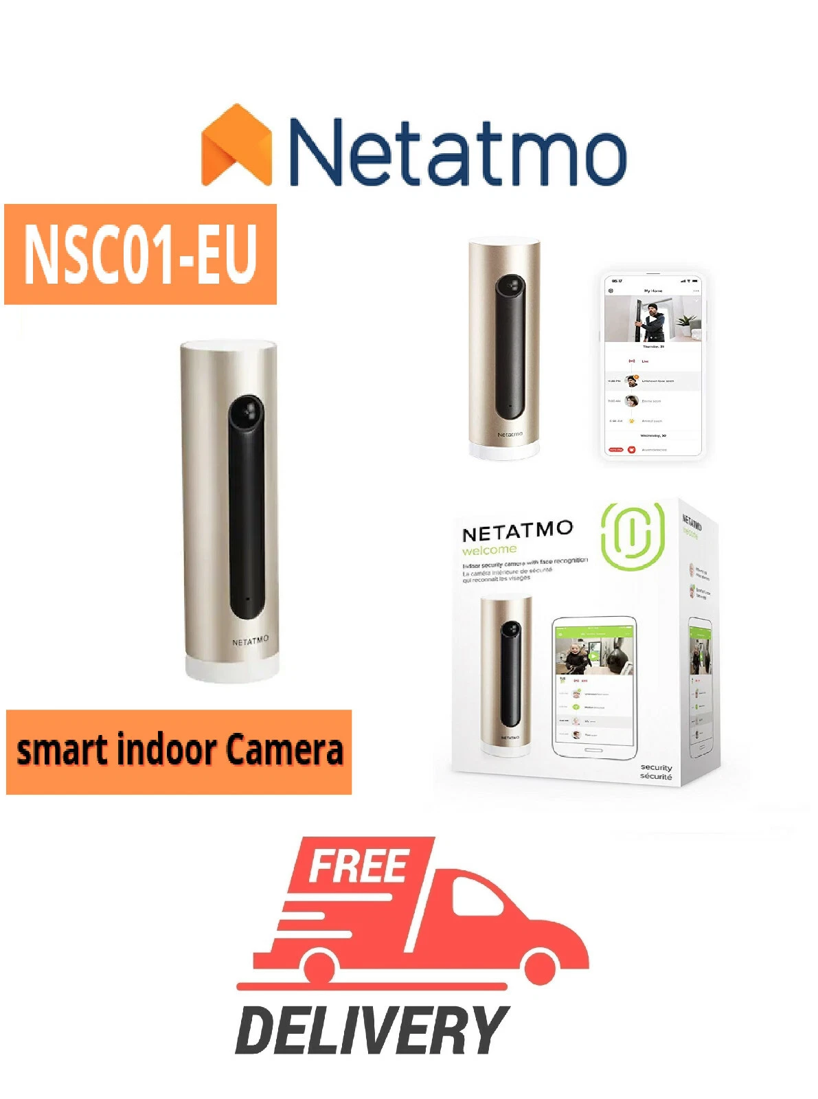 كاميرا داخلية ذكية من Netatmo NSC01-EU 1920x1080 تطبيق مجاني يصل إلى 32 جيجابايت منزل ذكي