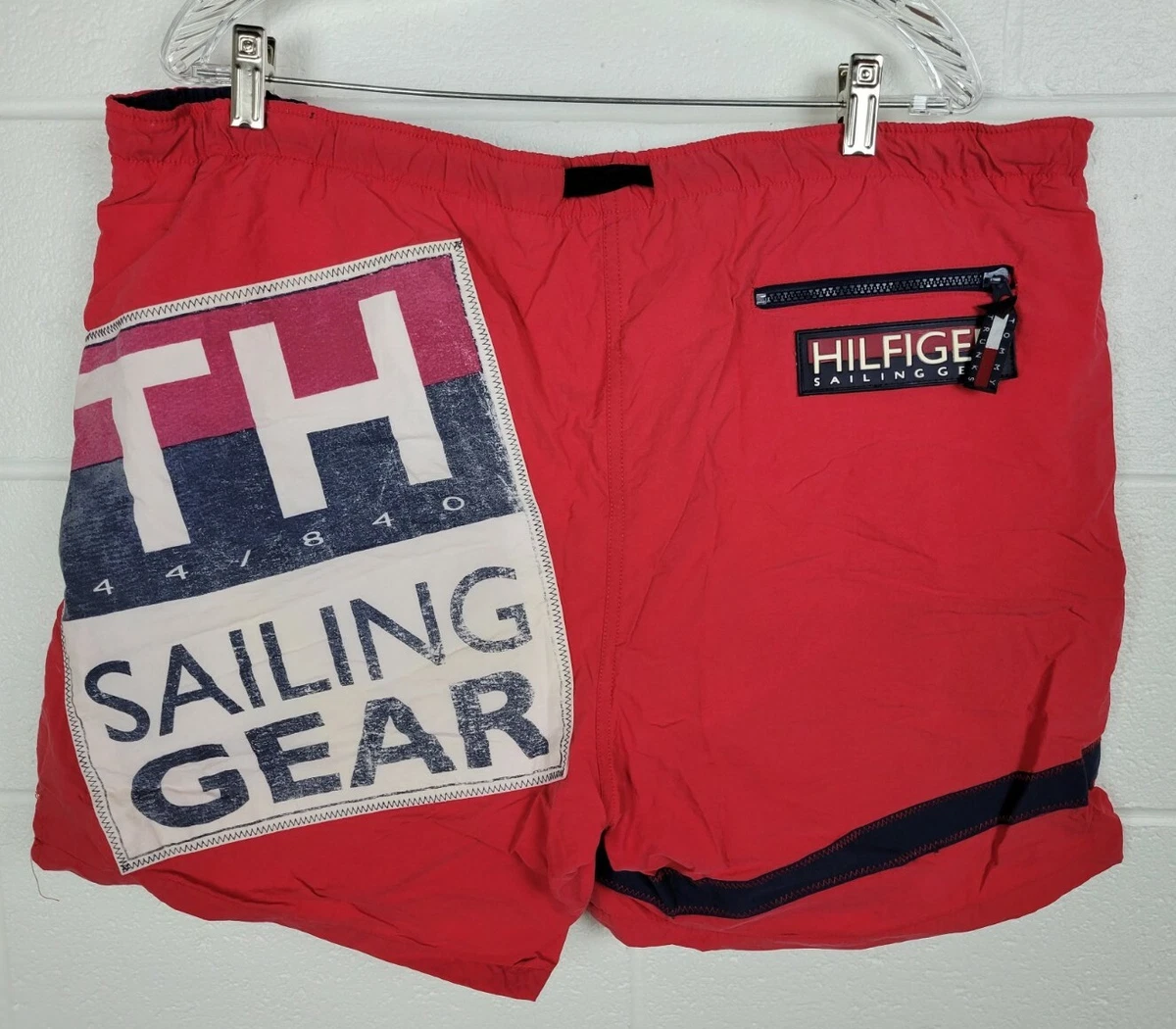 Vintage Tommy Hilfiger Gear TH 044 Red Trunks Shorts Flag Logo L | eBay