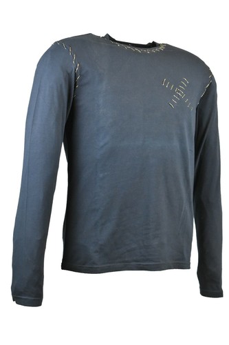 t shirt uomo manica lunga maglietta elasticizzata maglia slim di cotone nera xl - Foto 5 di 11