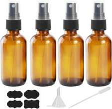 2 Pack 4oz Amber Glass Spray Bottles, Essential Oils, Funnel Dropper