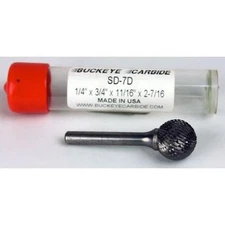 Carbide Burr (SD-7D) Ball Shape - Double Cut - 1/4 x 3/4 x 11/16 x 2 7/16