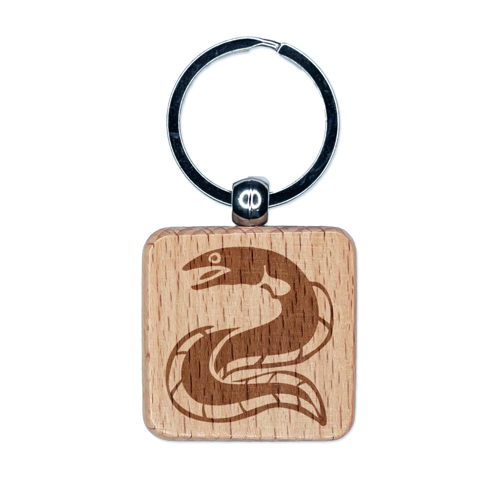 Eel Conger Long Fish Engraved Wood Square Keychain Tag Charm