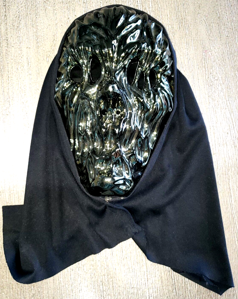 boys men HALLOWEEN MASK SHINY SILVER MELTED FLESH HEAD COVERING