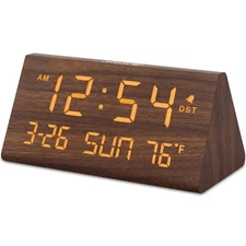 Digital Alarm Clocks for Bedrooms - Wooden Desk Clock with Date Day of Week U...