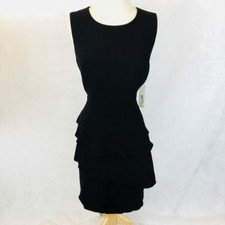 Eliza J Black Ella Peplum Ruffle Cascade Drape Stretch Sheath Dress Size 12 New