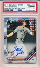JAKE SANFORD 2019 BOWMAN DRAFT CHROME REFRACTOR AUTOGRAPH AUTO RC /499 PSA 10
