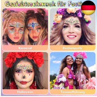 6 Sets Glitzersteine Fürs Gesicht – Selbstklebend Für Festival, Karneval & Party