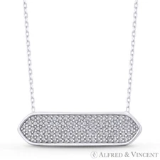 Pointed Nugget Bar-Design Cubic Zirconia Necklace Pendant in 925 Sterling Silver