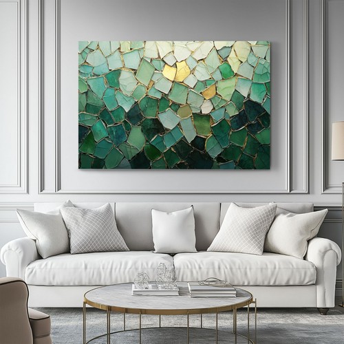 Smaragdgrün & Gold Mosaik geometrisches Gemälde Druck auf gerahmter Leinwand Wandbild - Bild 12 von 15