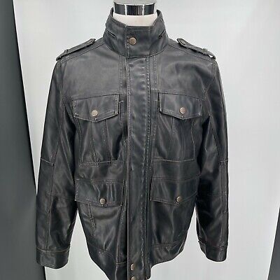 Levi's Faux Black Leather RN54163 Full Zip Snap Coat Jacket MENS SIZE LARGE  | eBay