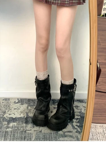 Biker Boots Belt Buckle Elegant Platform Flats Short Boots Fashion Casual Knight - Bild 16 von 26