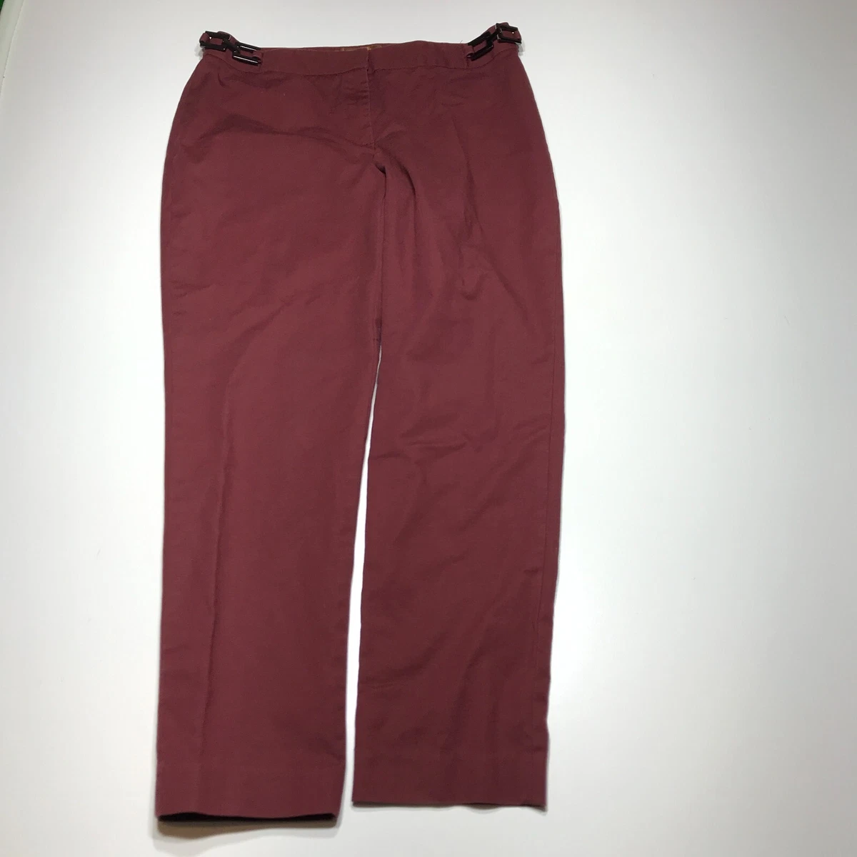 Ellen Tracy Pants Womens Size 6 Maroon Tapered Ankle Embellishment At Waist