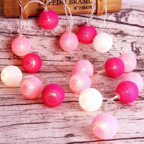 Pink Cotton Ball String Light 3M 20LED Pink/White Ball Battery Indoor Decor Girl - Picture 5 of 21