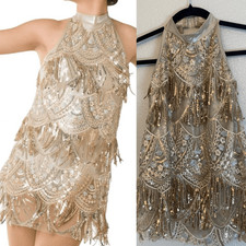 Gold flapper fringe Dance Costume dress 20637 MC-Medium child