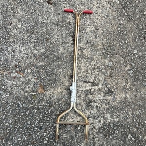 Vintage Manual Lawn Tool Aerator Red Handles Solid Metal