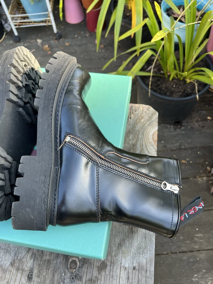 Camper Lab Mujer Botas de Cuero Negras EE. UU. 7 Eki Gruesas Suela Cremallera EU 37 Foto 4 de 4