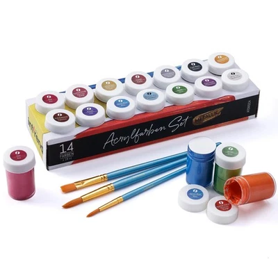 INT!REND Acrylfarben Set Metallic 14x 18ml Acrylfarbe und 3 Pinsel Acryl Metallic Farbe