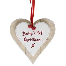 Baby's 1st Christmas Heart Plaque Double Layer Wooden Hanging Tree Decoration