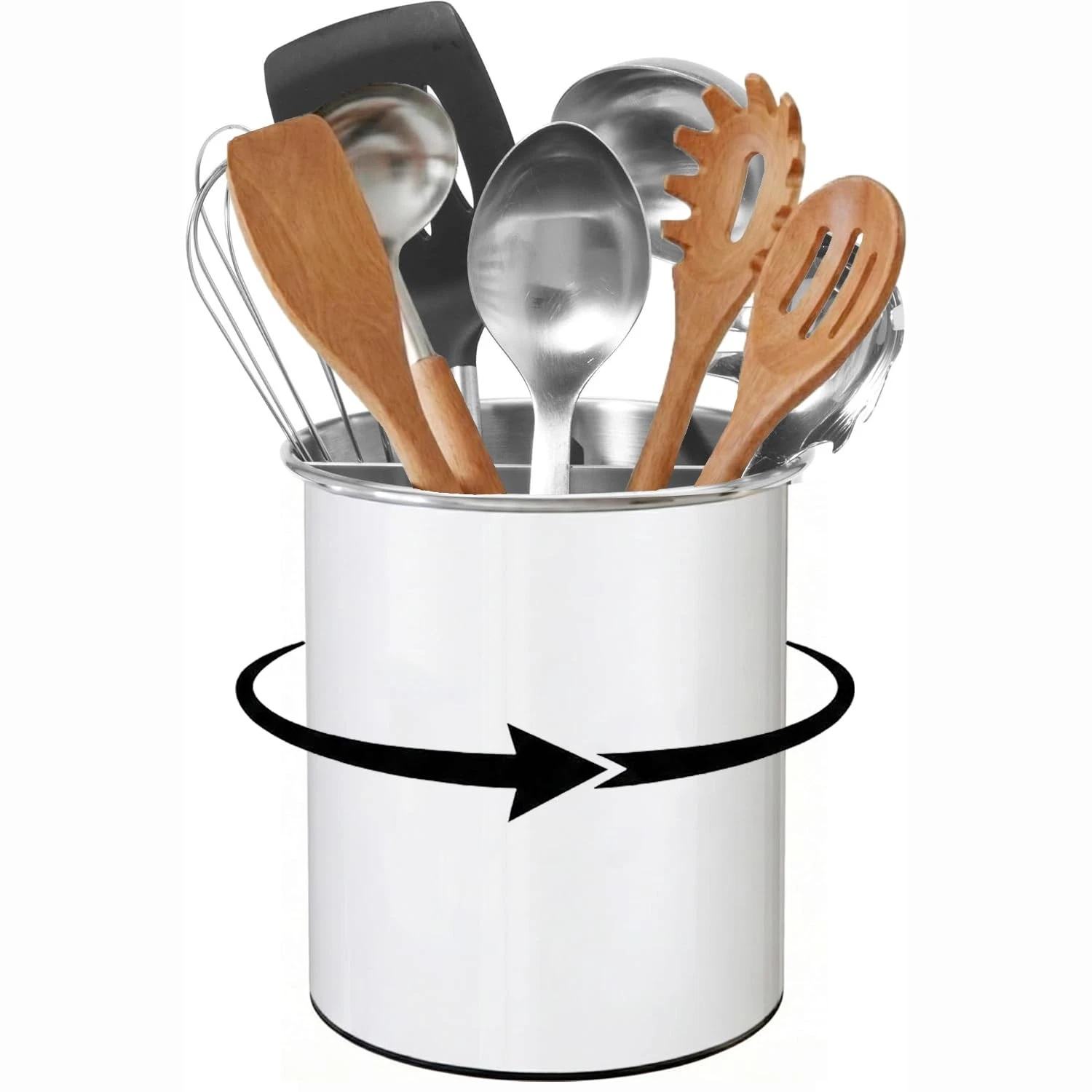 Stainless Steel Rotating Utensil Holder, Large Utensil Crock for Kitchen Coun...