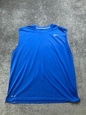 Nike Dri Fit Training Tank Top Mens XL Blue Performance Crewneck Logo