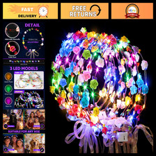 50 PCS LED Flower Crowns Headbands, Light Up Glow in the Dark Party Supplies