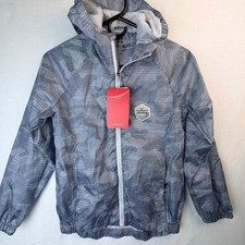 Swiss Alps Kids Windproof Waterproof Hooded Jacket Size M Gray Camo Lightweight