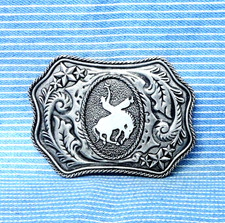 Western Bucking Horse Cowboy Belt Buckle Rodeo Floral Scroll Vtg 70s   .TYC516