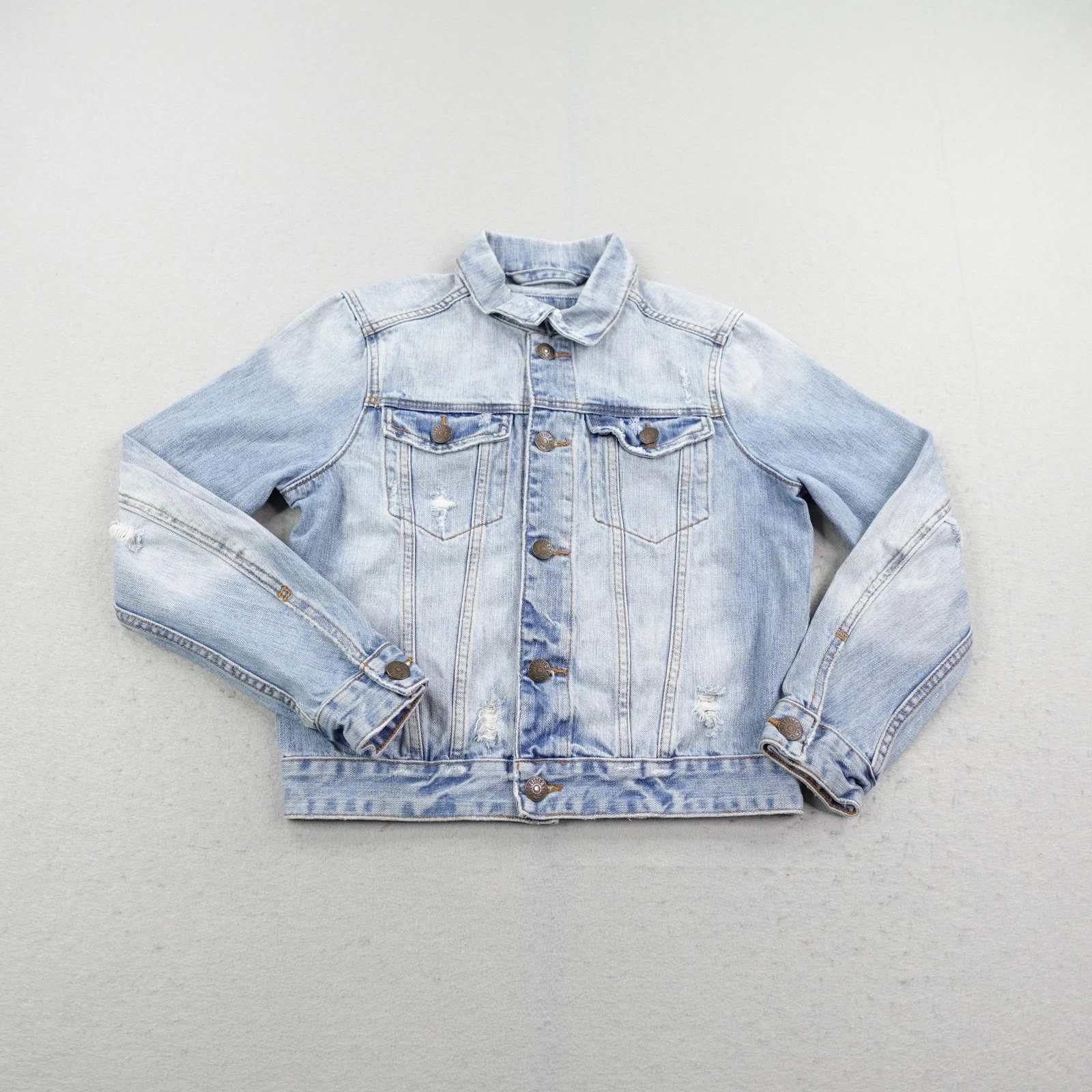 Hollister Jacket Mens Small Blue Denim Jean Coat Distressed Trucker Preppy Y2K