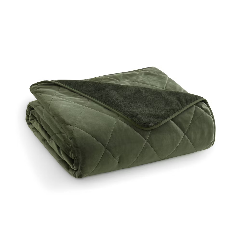 Brookstone Full/Queen Heated Diamond Stitch Quilt Blanket Olive Green
