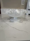 Vintage Fenton White Milk Glass Footed Clear Ruffled Edge Candy Dish