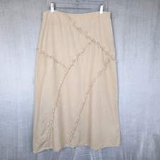 Linen Cotton Blend Maxi Skirt Beige Raw Edge Size 10 Festival Resort Boho Beachy