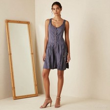 Boho Knee Length Dress Purple Floral Cotton Shift Sleeveless Pockets US 6