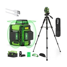 Huepar Laser Level 360° with Tall Tripod, Self Leveling Rechargeable Lazer 