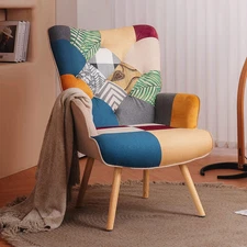 Living Room Accent Chair Modern High Back Arm Chair, Colorful Plaid Bohemian Sty
