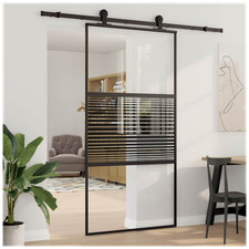 Sliding Glass Door Black 102.5x205cm Aluminium & Glass Barn Style Indoor Rustic