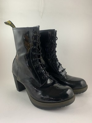 Dr Martens Durcie Black Patent Leather Heeled Boots Stiefeletten UK 7 EU 41 US 9