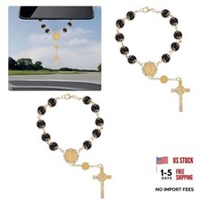 2PCS Car Rosary for Rearview Mirrors, Personalized Blessing Automotive Black