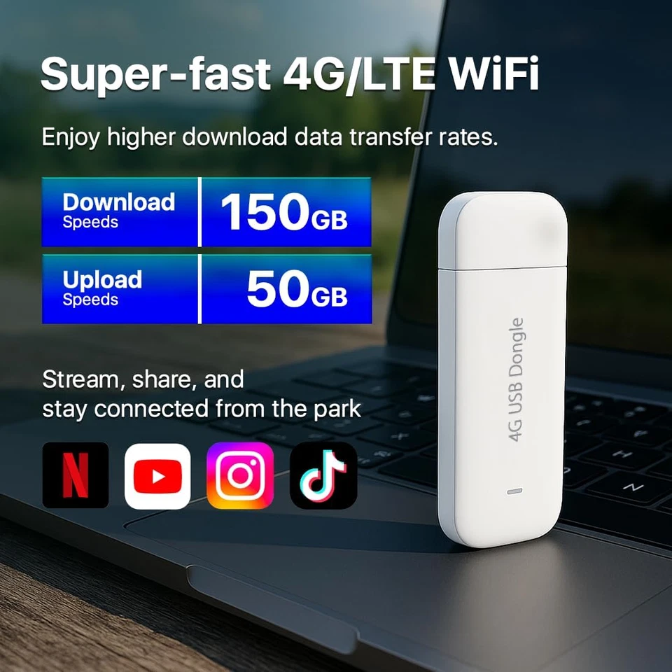Huawe E3372-325/ 4G 150Mbps Sbloccato USB Mobile Broadband Dongle, Bianco - Immagine 4 di 4