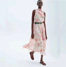 ZARA NWT PRINTED FLOUNCED MIDI DRESS SIZE S