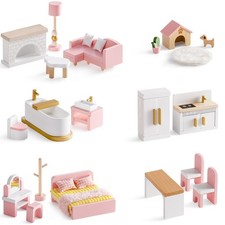 ROBOTIME Wooden Dollhouse Furniture Set, 28 PCS Miniature Dollhouse Furniture...
