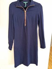 Lauren Ralph Lauren Navy Knit Stretch Sheath Collared Leather Details Sz 4