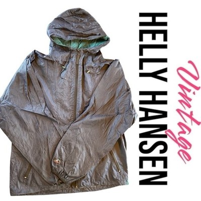 Vintage Helly Hansen Windbreaker Jacket Navy Blue Teal XS Full Zip Hooded Shell