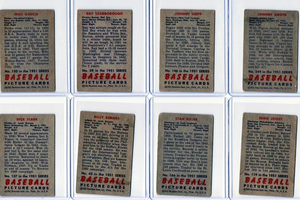 Lote de 19 tarjetas de béisbol vintage Bowman 1951 **Estado en fotos** Foto 2 de 4